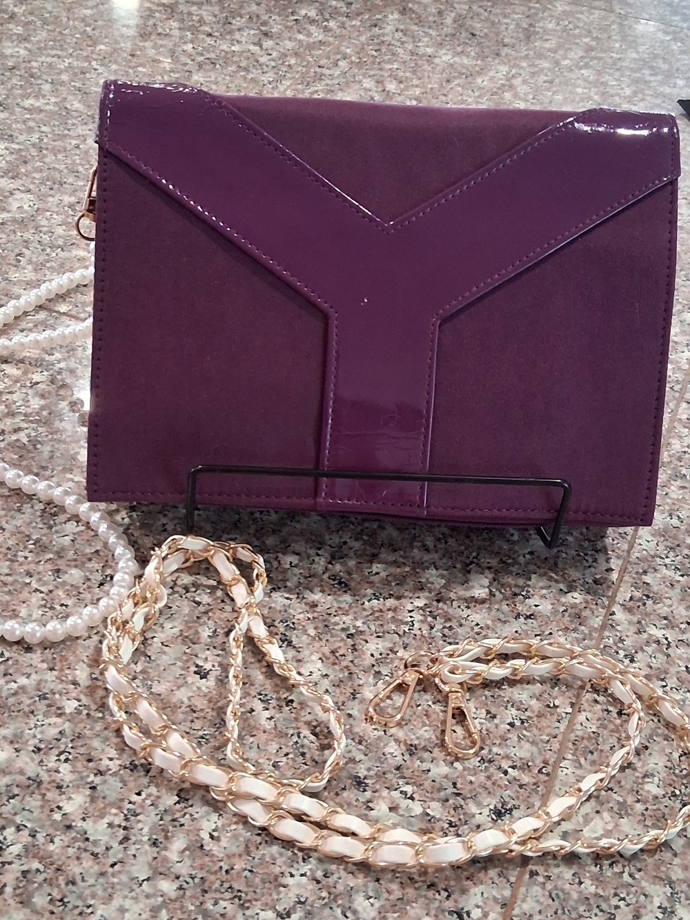YSL GWP Deep Purple Envelope Crossbody Bag with Chain 2 Strap